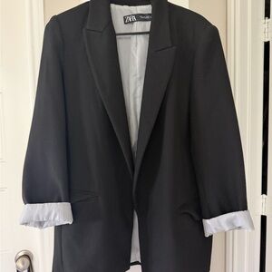 Zara Black Blazer with Pinstripe Lining